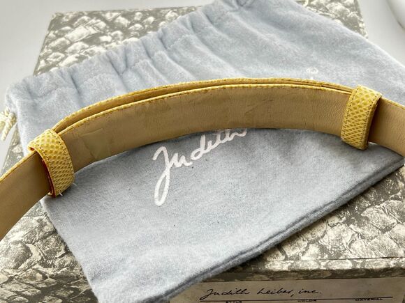 Vtg Judith Leiber Karung Snakeskin Leather Statement Belt Gold Lion Buckle w/Box